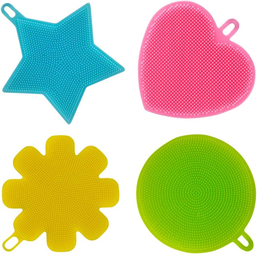 M MOACC Silicone Dish Sponge Washing Brush Scrubber 4 Pack Yellow