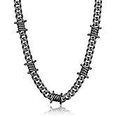 Bandmax Barbed Wire Cuban Chain Necklace for Women Men Stainless Steel/Black Thorns Choker Necklaces 16 Inch-22 Inch Punk Emo Chains Jewelry -Gift Packed