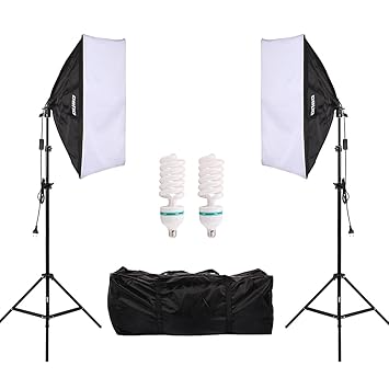 OUBO Softbox Dauerlicht Studioleuchte Fotostudio Softboxen 2er Set 135W E27 Tageslichts Fotoleuchte 5500K 2X Lampenstativ Tra