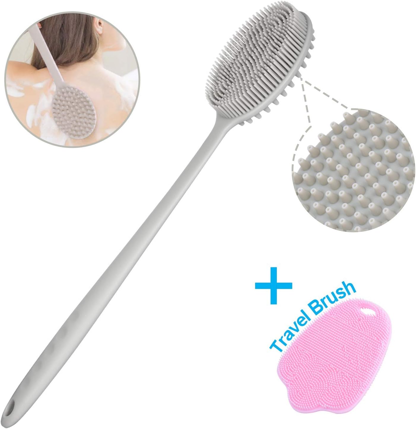 CASTEL Silicone Bath Brush,Body Scrub Brush Ultra-Soft Back Scrubber with Soft Bristles BPA Free,Coffee Gray Shower Brush for Sensitive Skin.