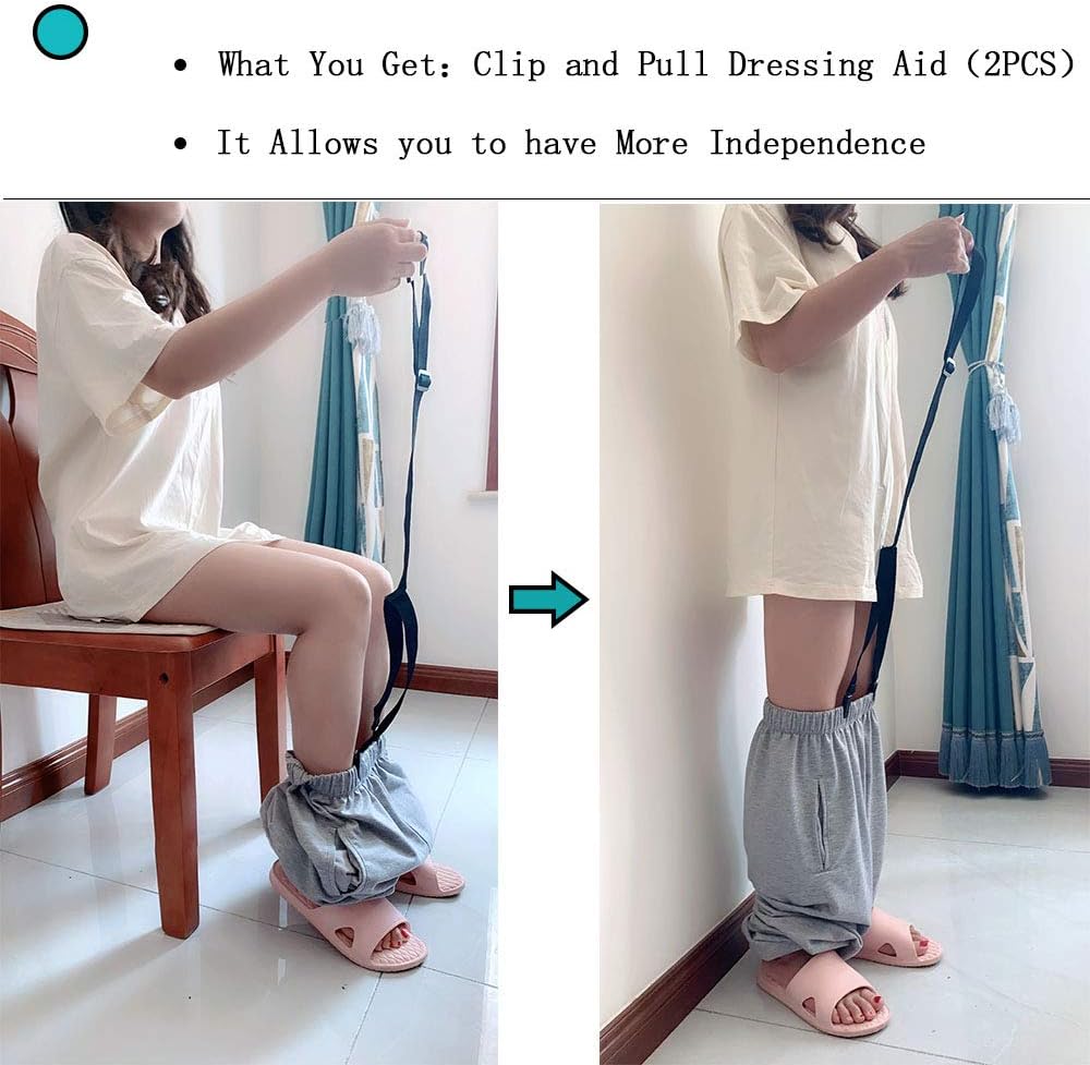 Clip and Pull Dressing Aid Strap - 2Pcs, Help Wear Pants for Disabled and Elderly, Seniors, Handicap People, Pregnant Women, Adjustable 26-41 Inches, Premium Materials, Black: Health & Personal Care
