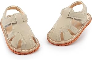 SOFMUO Baby Boys Girls Squeaky Sandals Non-Slip Soft Rubber Sole Closed Toe Infant Summer Outdoor Shoes Toddler First Walkers