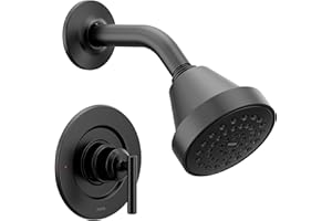 Moen Gibson Matte Black Eco-Performance Modern Shower Trim Featuring Bathroom Showerhead and Lever Handle, Posi-Temp Valve Required, T2902EPBL