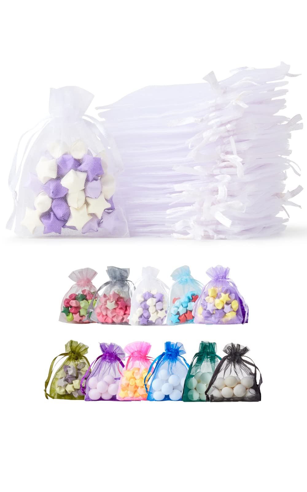 Soul Projekt 100pcs Organza Gift Bags - White 7x9cm Drawstring Bags for Christmas, Diwali, Weddings & Parties