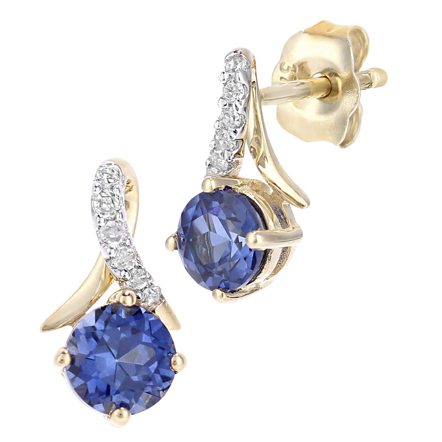 Naava 9ct Yellow Gold Round Tanzanite and Diamond Twist Drop Earrings