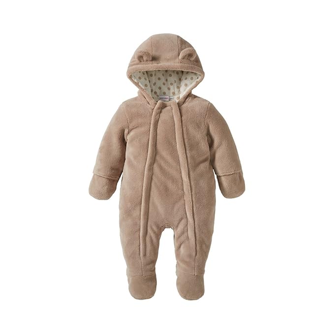 Bornino Basics Plüschoverall - kuscheliger Baby-Overall in Bären-Optik mit Kinnschutz & Kapuzen mit Ohren - Outdoor-Strampler
