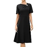 Allegra K Formal Dress for Women Short Sleeve A-Line Work Business Elegant Dresses Wedding Guest Clothes
