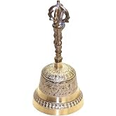 LONG TAO Altar Bells Copper Bell 6.8 Inch High Brass Antique Hand Held Bell | Loud Solid Brass Hand Call Bell for School Reception Dinner Shop Hotel Service Meditation Prayer Pet Feeding Home Decoration
