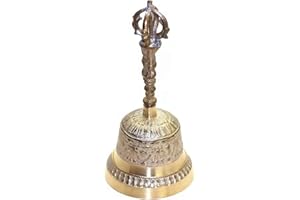 LONG TAO Hand Bell 6.8 Inch High Brass Antique Handbell Vintage Style Loud Solid Brass Hand Call Bell for School Reception Dinner Shop Hotel Service Meditation Prayer Pet Feeding and Home Decoration