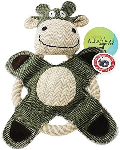 Dog Flying Discs Squeaky Chew Toy for Small & Large Dogs, 3-in-1 Multi-function Small Animal Design by Aduck - 9.45 Inches (Smiling Cow)