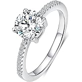 VOLUKA 925 Sterling Silver Simulated 1CT Dimond Round Cubic Zirconia CZ Rings for Women Eternity Band Rings Promise Wedding Statement Engagement Rings