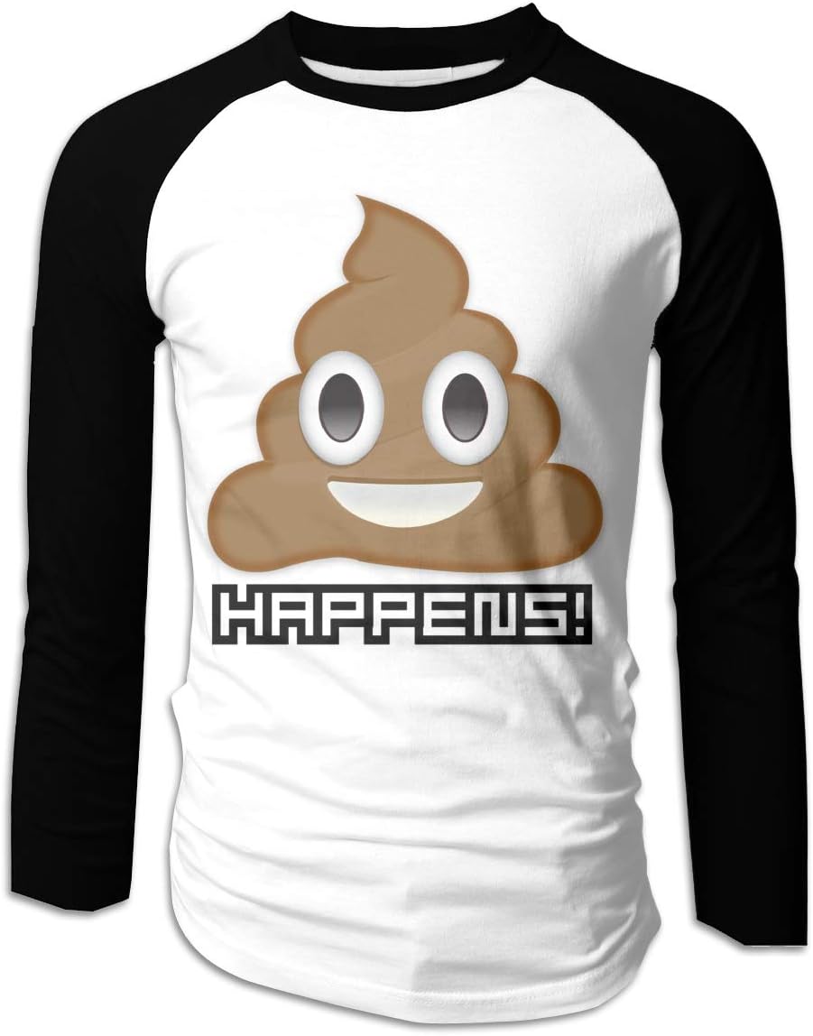 LiuYeWen Poop Happens Emoji Mens Classic Long Sleeve Baseball T-Shirts Black