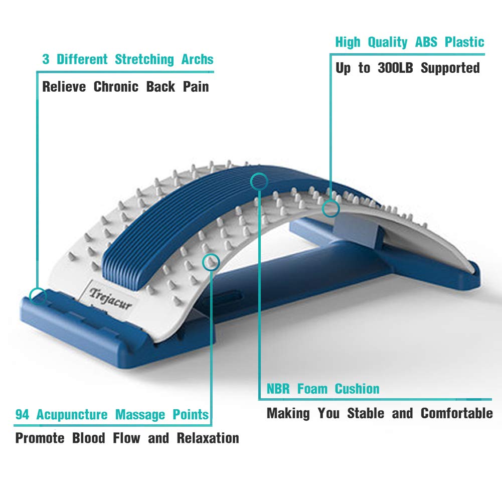 Back Stretcher, Lumbar Stretching Device with Massager for Upper and Lower Back Pain Relief, Lumbar Traction Supports (Blue,White): Industrial & Scientific