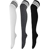 AQOKKA Thigh High Socks for Women Striped Over Knee Thigh Socks Long Boot Thigh High Stockings Leg Warmers for Girls