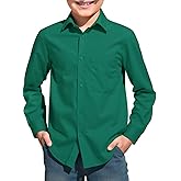Haloumoning Boys Long Sleeve Dress Shirts Collared Button-Down Shirt School Uniform Shirts with Chest Pocket 5-14 Years