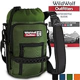 Wild Wolf Outfitters Water Bottle Holder for 64oz Bottles Green - Carry, Protect and Insulate Your Best Flask with This Military Grade Carrier w/ 2 Pockets & an Adjustable Padded Shoulder Strap