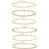 Gold Bracelets for Women - 14K Dainty Bracelets Set for Women, Gold Jewelry Sets for Women Trendy, Stackable Cuban Link Paperclip Chain Bracelet Pack Fashion Accessories Gifts for Mom
