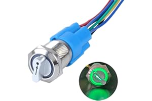 DMWD 19mm Latching Selector Rotary Switch 3 Positions 2NO 2NC 12-24VDC ON-Off Waterproof Anti-Vandal Metal Switch with Socket Green LED Light