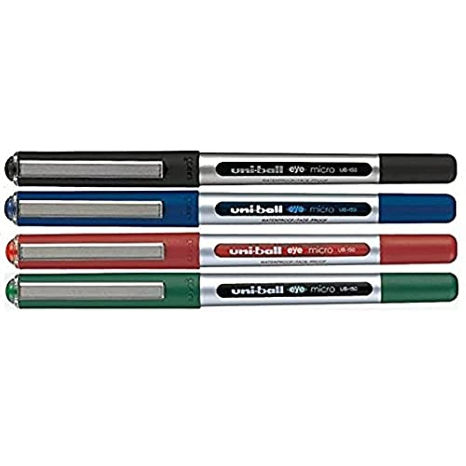 uni-ball UB-150E Liquid Ink Rollerball Pen - Fine 0.5mm Tip - Black, Blue, Green, Red - Pack of 4