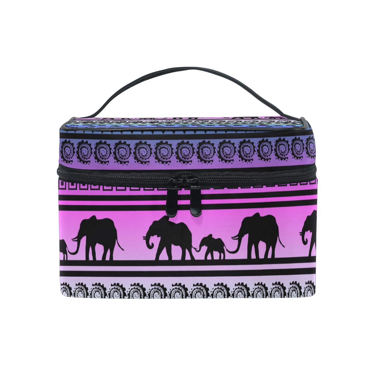 Makeup Bag, Elephant Indian Pattern Print Cosmetic Toiletry Storage Organiser Large Travel Handle Personalised Pouch with Compartments for Teenage Girl Women Lady