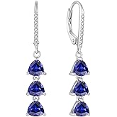 Oskani 925 Sterling Silver Dangle Birthstone Earrings for Women Dainty Drop Leverback Earrings 5A Cubic Zirconia Jewelry Birthday Gifts for Wife Her