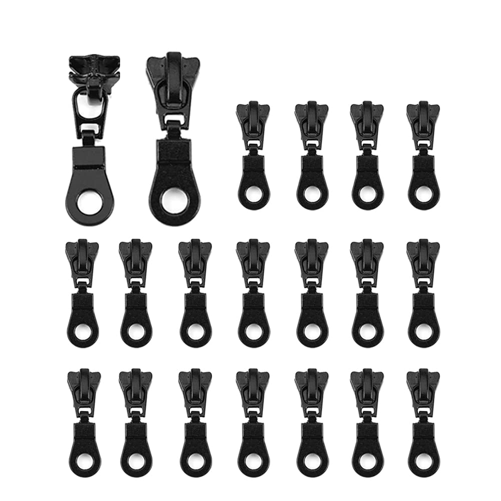 Zippers Repair Kit, Fydun Zipper Sliders 20pcs Metal Alloy Size #5 Zip Fastener Repair Replacement Kit Black for DIY Clothes Bags
