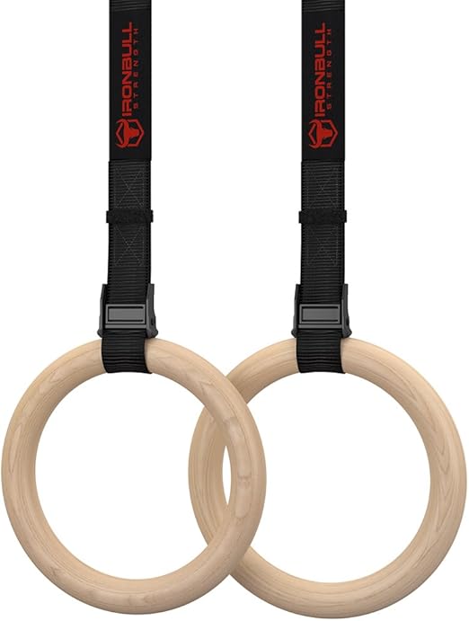 Wooden Gymnastics Rings With Adjustable Straps For Gym, Cross Training