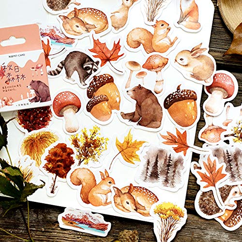 magi gift 46pcs Various Autumn Theme Stickers for Crafts, Scrapbooking, Decorating Various Items, Waterproof, Autumnal, Square, Paper, 46 Count