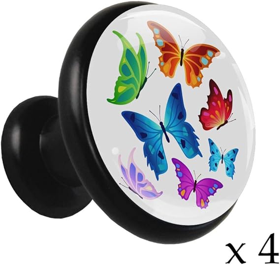 Bunter Schmetterling Schubladenknöpfe schwarz Metall Runde Schranktür