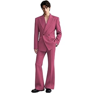Men's Double Breasted 2 Piece Suit Set, Oversized Blazer with Flare Pants, Formal Business Wedding Tuxedo Suit XZ020