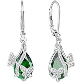 Butterfly Earrings for Women Birthstone Dangle Drop Earring 925 Sterling Silver 5A Cubic Zirconia Jewelry Mother's Day Anniversary Christmas Birthday Gifts for Her