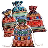 Ethnic Style Drawstring Gift Bag 5x7" Cotton