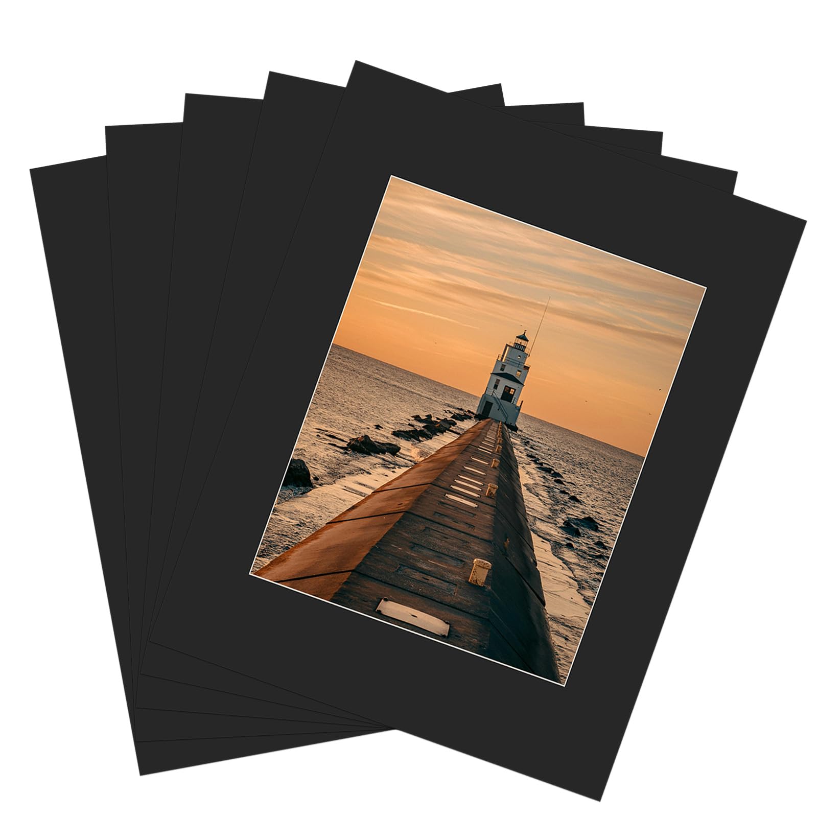 Photo 1 of ZBEIVAN 11x14 Black Picture Mats with Core Bevel Cut Frame Mattes for 8x10 Pictures - Pack of 5