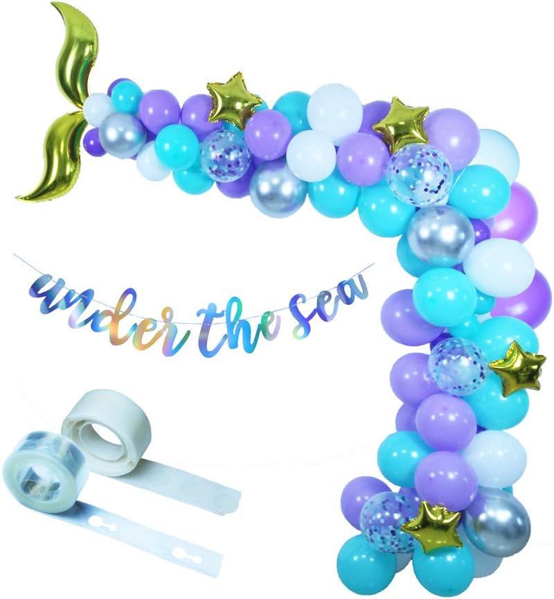 Mermaid Tail Balloon Arch Garland, Under The Sea Banner Mermaid Balloons Set for Baby Shower Mermaid Party Supplies Girls Birthday Party Decoration Photo Backdrop