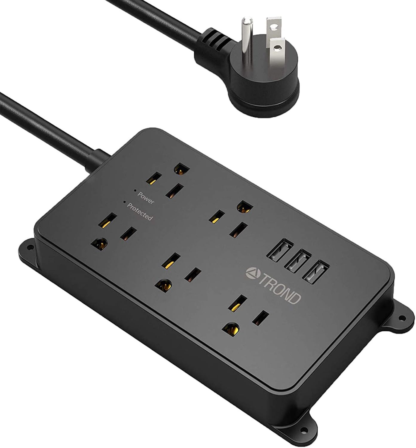 Power Strip with USB, TROND Surge Protector Flat Plug with 5 Widely-Spaced Outlets, ETL Listed, 1300 Joules, Wall Mountable 5ft Extension Cord, for Kitchen Garage Laundry Room Behind TV, Black: Electronics