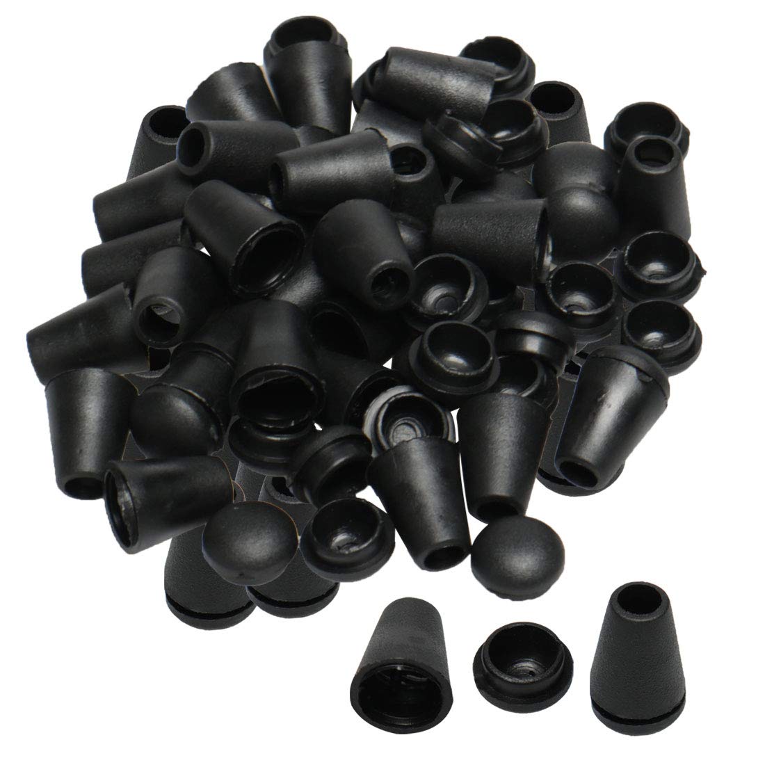 sourcing map 50pcs Black Bell End Stopper Cord Rope Ends Locks Lanyard Clips Fastener for Backpack Drawstrings Accessories