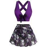 ROSE GAL Women Plus Size Gothic High Waisted Bikini Two Piece Swimsuit with Skirt Tummy Control Bathing Suit