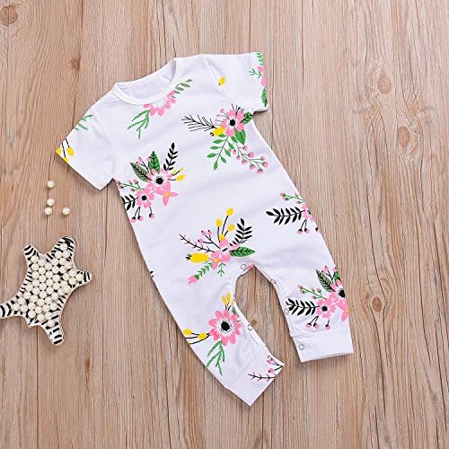Angekids Baby Girl Pink Flower Print Shortsleeve Spring One Piece Romper