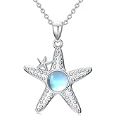 OUTANG Moonstone Starfish Necklace for Women 925 Sterling Silver Round Moonstone Ocean Sea Starfish Pendant Ladies Jewelry Gifts