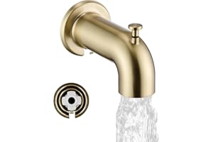 LOCALAND Slip-On Extra Long Tub Spout with Diverter, 1/2 Inch Slip Fit Connection,Brushed Gold