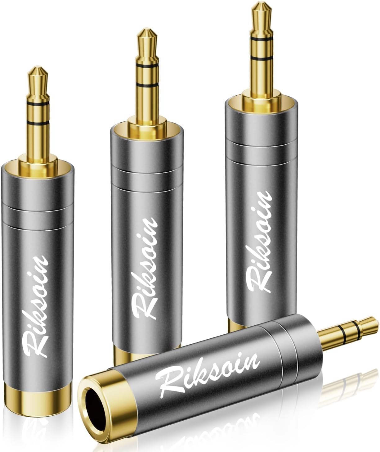RIKSOIN Jack Adapter 3.5 mm to 6.35 mm, 6.35 Jack Plug Adapter to 3.5 Jack Headphone Adapter [Gold-Plated, Hi-Fi Sound] for Headphones, Speakers, Keyboards, Electric Guitar/Piano (3.5 mm, Pack of 4)