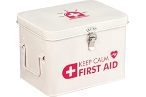 Kamehame First Aid Box, Keep Calm First Aid Medicine Storage Bin with Lid, Vintage Metal First Aid Organizer Empty Box for Home Emergency Tool Set, Latch Closure, Removable Tray and Side Handles