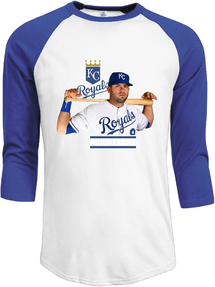 Duola Men's 3/4 Sleeve Raglan Tee Mike Moustaka Royals #8 RoyalBlue
