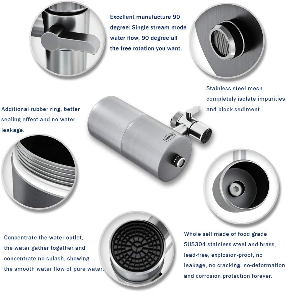 WANJINLI Faucet Water Filter Filtration System, Water Purifier with ACF Filter Element, High Water Flow, Reduce Chlorine, Lead, BPA-Free, Double Outlet, Suitable for Standard Sink Faucet: Home & Kitchen