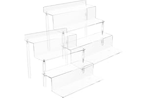 2 Pack Acrylic Riser Display Shelf, Clear 4 Tier 9” Perfume Organizer, Tiered Display Stand for Collectibles Amiibo Funko POP