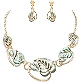 Rosemarie & Jubalee Women's Unbe leaf able Statement Enamel 3D Leaf Necklace Earrings Set, 16"+2" Extender