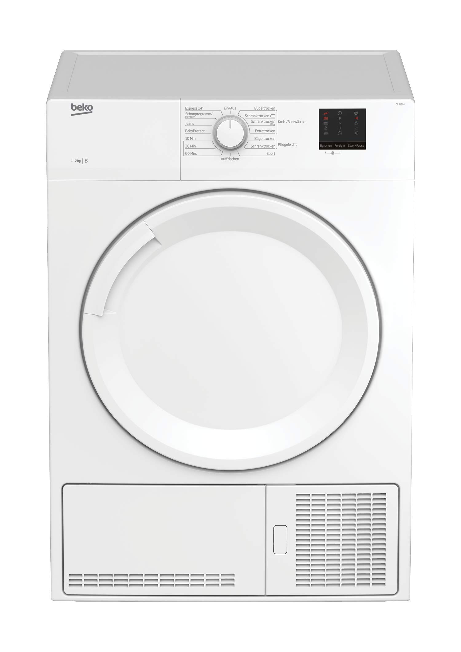 Beko DC 7130 N Kondenstrockner, 7 kg, G100, Elektronische Feuchtemessung, Automatischer Knitterschutz, AquaWave-Schontrommel, 15 Programme, Express Programm