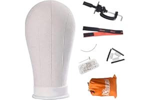 XTREND 21"-24'' Poly Canvas Block Head for Making Head Weft/Wig/Hair Extension Making Display Styling Mannequin Head with Stand Set Manikin Canvas Head Hair Accessories 21 inch