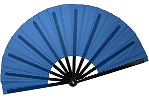 QIRMIZI Large Folding Hand Rave Fan - Nylon Cloth Fans-Vintage Retro Fans for Chinese Japanese Kung Fu, Tai Chi, Dance, Music Festivals, Parties, and Decorations,Royal Blue