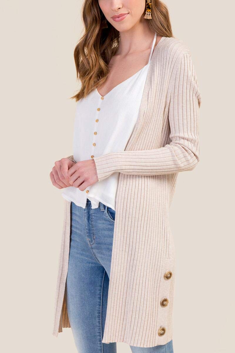 Blooming Jelly Women\'s Open Front Knit Cardigan Sweater Long Sleeve Button Down Ribbed Top(XL, Beige)